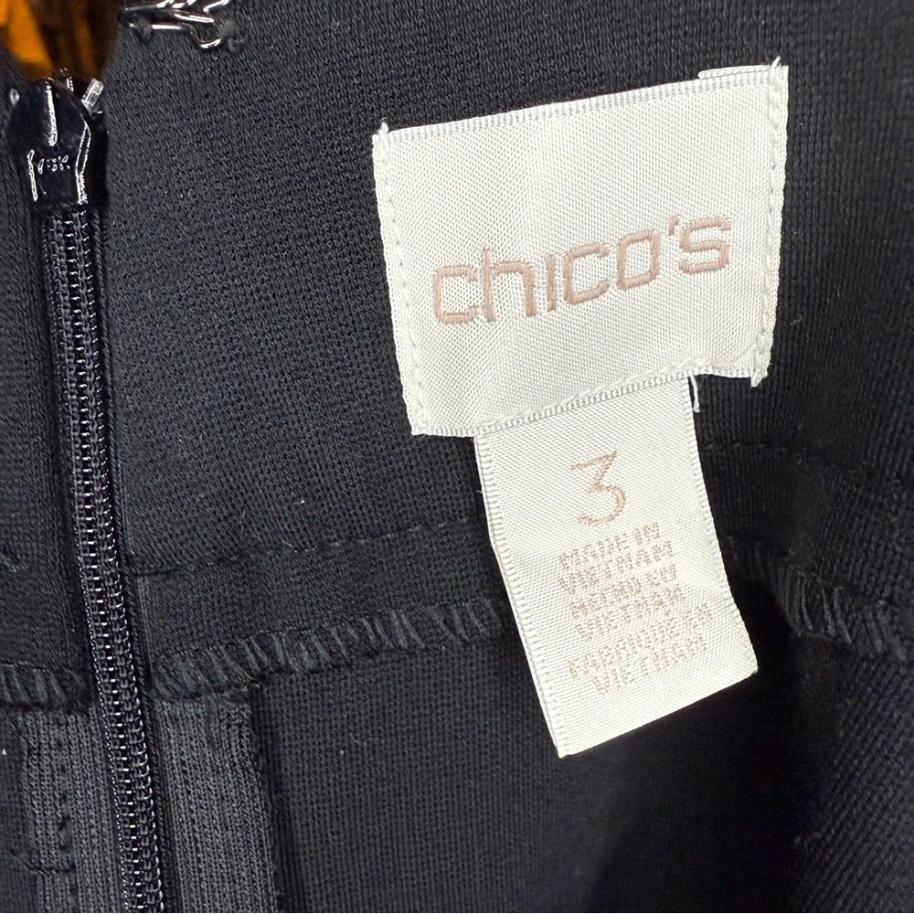 Chico's size 3 Black Cold Shoulder Ponte Shift Dress with back Zipper - Picture 2 of 8